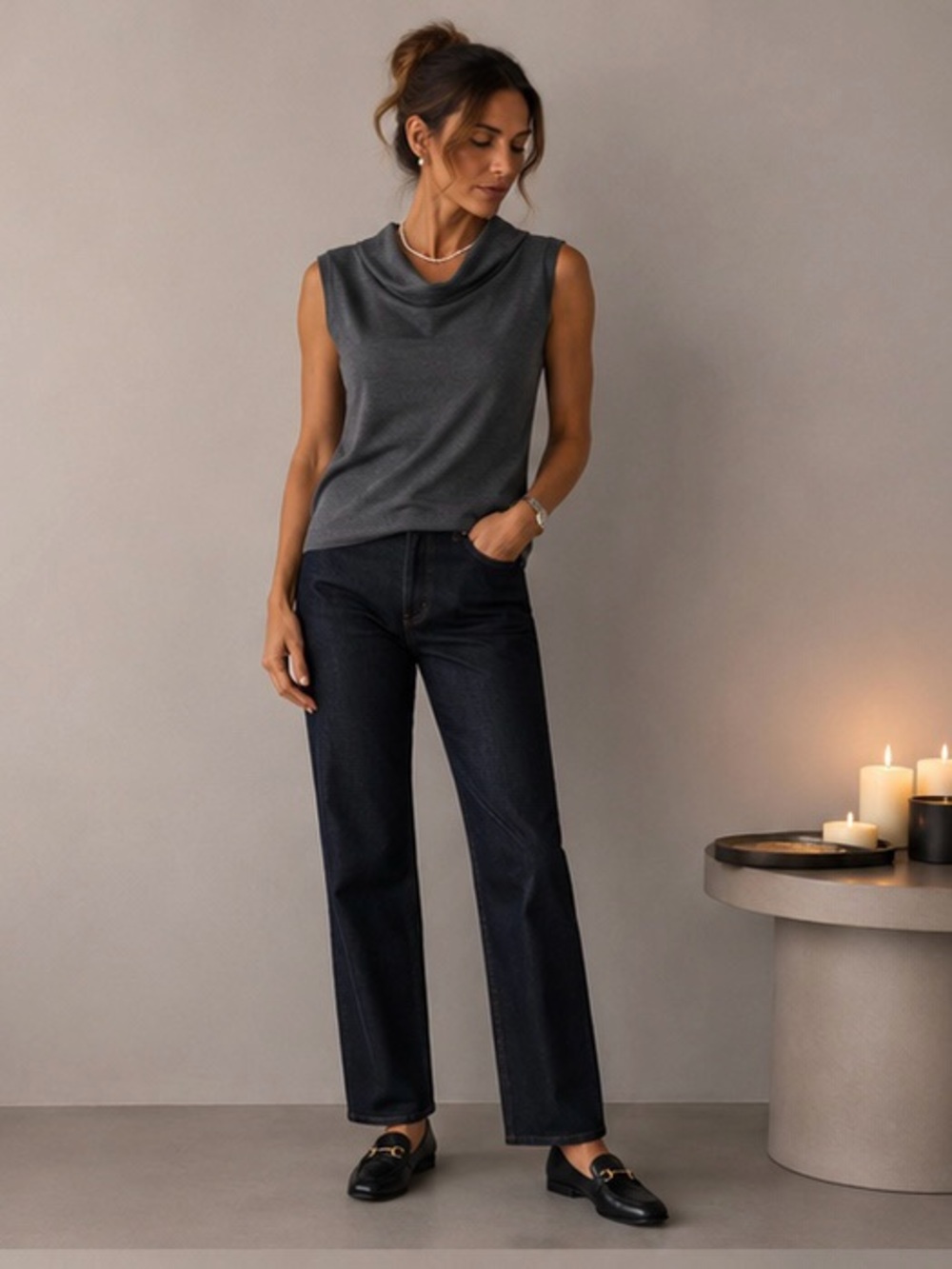 Marlowe Gray Cashmere & Silk Sleeveless Sweater Good Used Condition